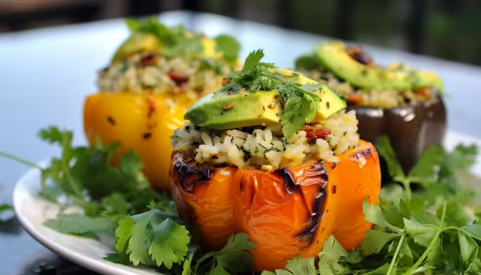 Cilantro Lime Rice and Avocado Stuffed Bell Peppers