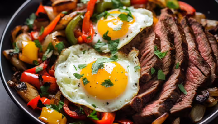 Grilled Steak and Bell Pepper Breakfast Hash