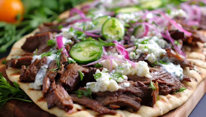 Beef Shawarma Flatbread with Tzatziki