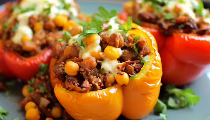 Beef and Chickpea Stuffed Bell Peppers