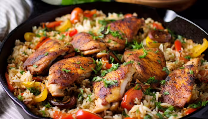 Cajun Grilled Chicken and Rice Skillet