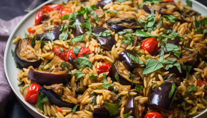 Eggplant and Spinach Orzo