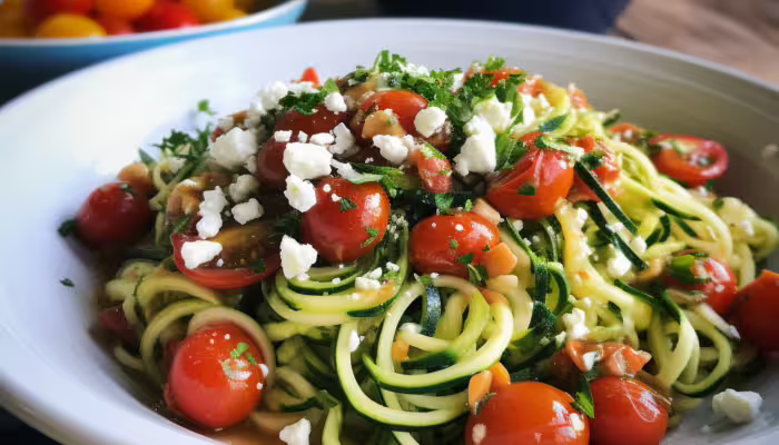 Greek Style Zoodles with Tomatoes