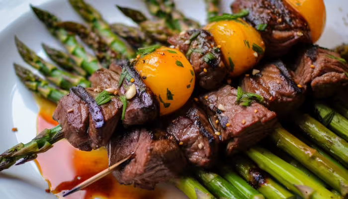 Grilled Beef and Asparagus Breakfast Skewers