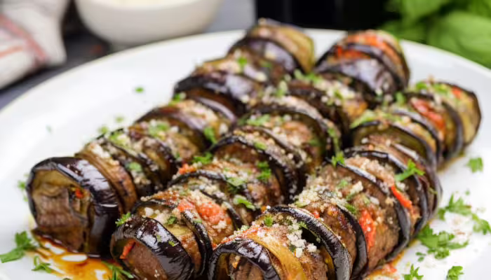 Grilled Beef and Eggplant Rolls
