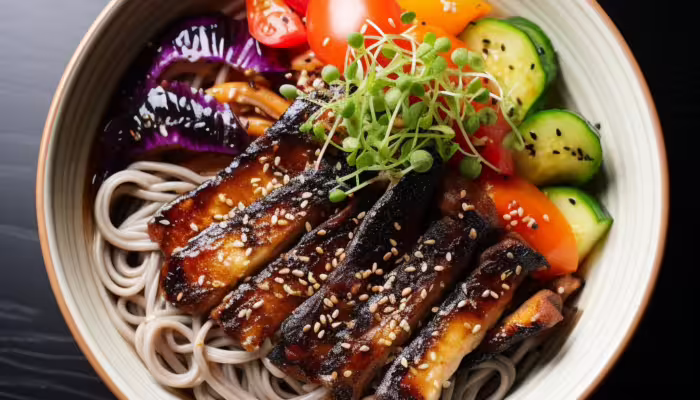 Grilled Eel and Vegetable Soba Bowl