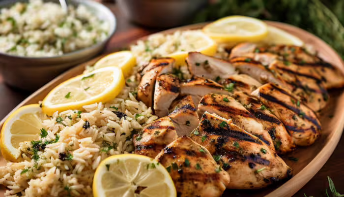 Grilled Lemon Herb Chicken and Rice Pilaf