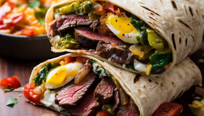 Grilled Steak and Veggie Breakfast Burrito