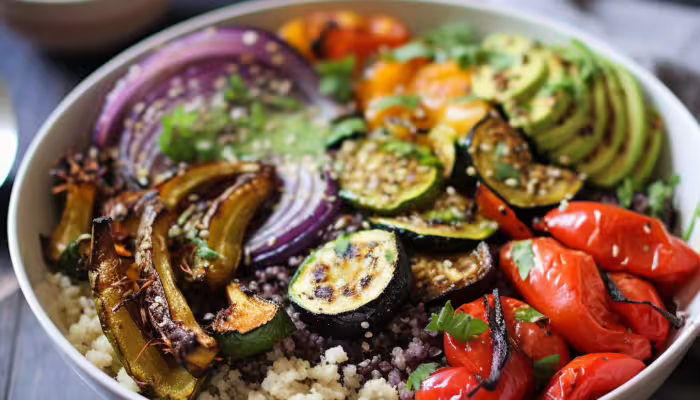 Lemon Herb Roasted Vegetable and Quinoa Bowl