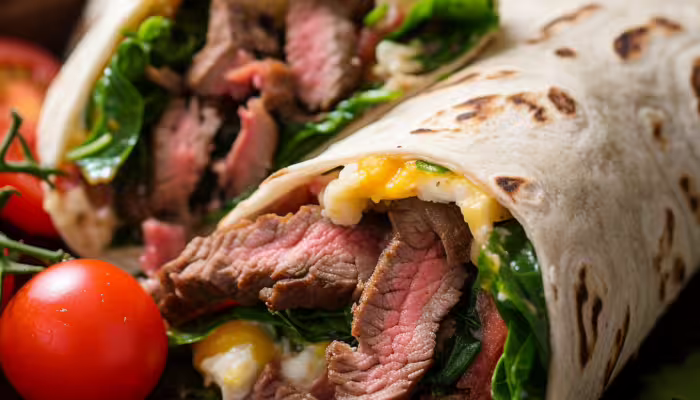 Mediterranean Beef and Tomato Breakfast Wrap