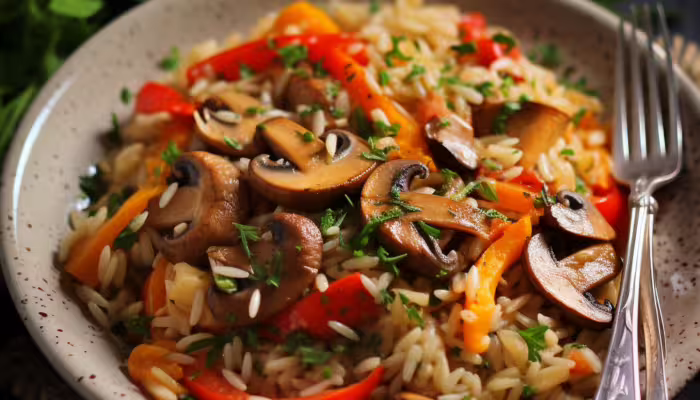 mushroom-and-bell-pepper-orzo