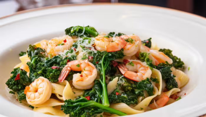 Pasta with Sautéed Shrimp and Broccoli Rabe