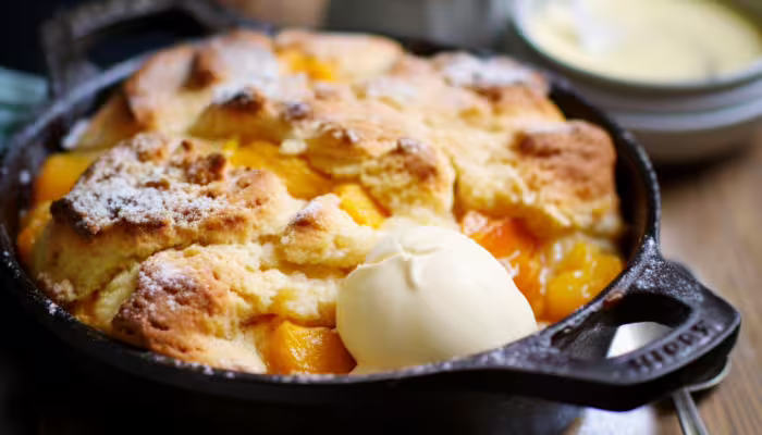 Peach and White Chocolate Cobbler