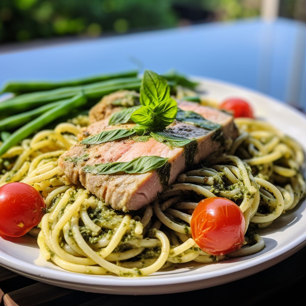 Pesto Pasta with Grilled Tuna and Green Beans - Coolinarco.com