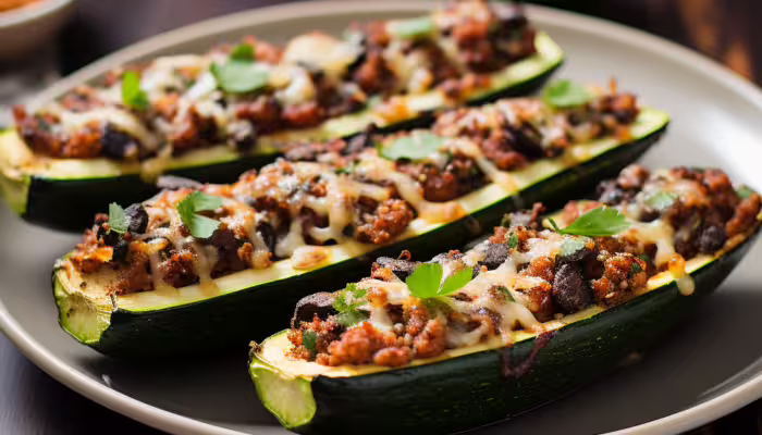 Quinoa and Black Bean Stuffed Zucchini