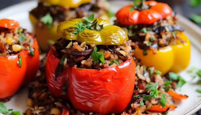 Ratatouille Stuffed Bell Peppers with Wild Rice