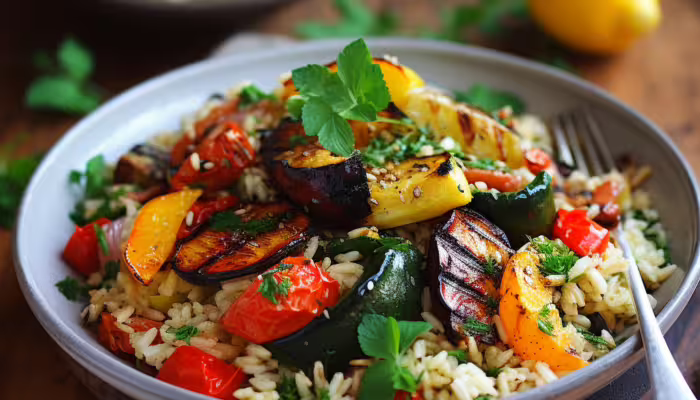 Roasted Vegetable and Citrus Rice Salad