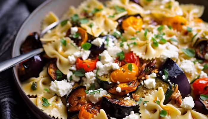 Roasted Vegetable and Goat Cheese Farfalle