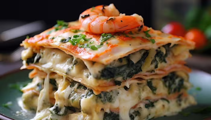 Seafood Lasagna with Spinach