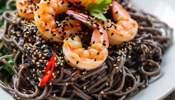 Sesame Soba Noodles with Grilled Shrimp