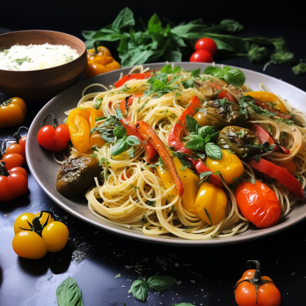 Spaghetti Aglio e Olio with Roasted Vegetables - Coolinarco.com