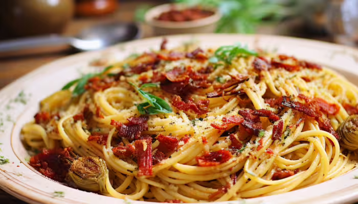 Spaghetti with Artichokes and Sun-Dried Tomatoes