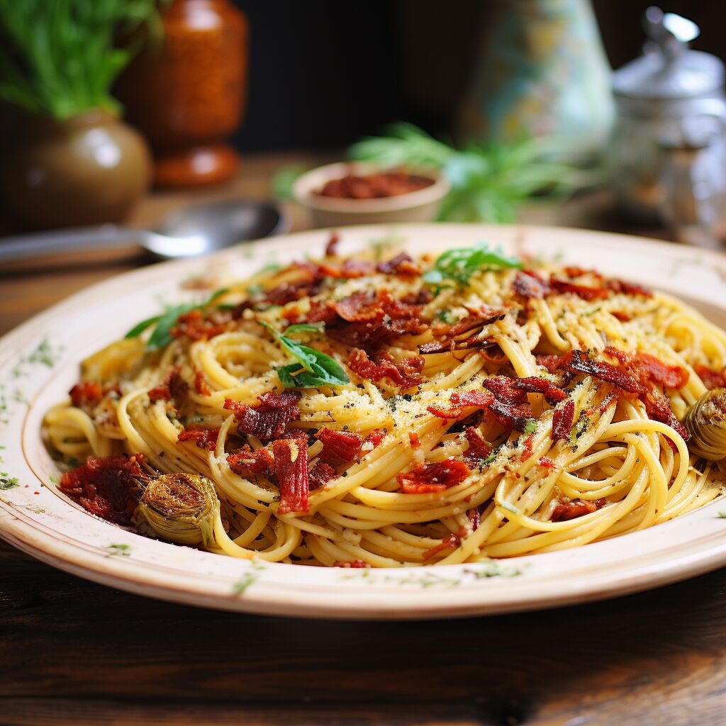 Spaghetti with Artichokes and Sun-Dried Tomatoes - Coolinarco.com
