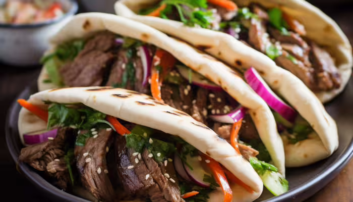 Spiced Beef Pita Pockets with Pickled Vegetables