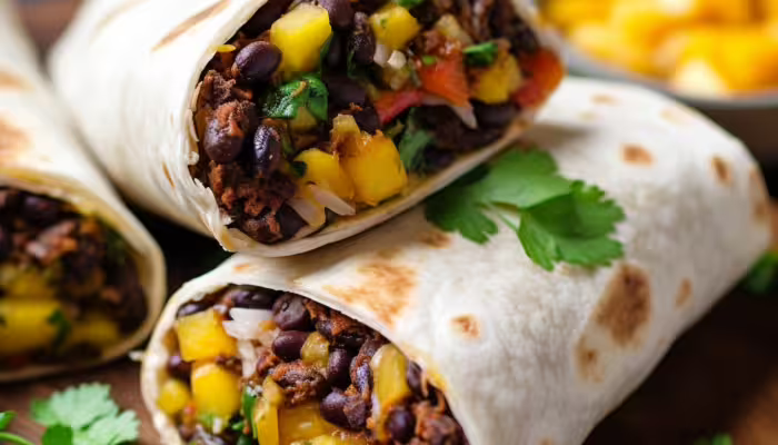Spicy Black Bean and Mango Burritos