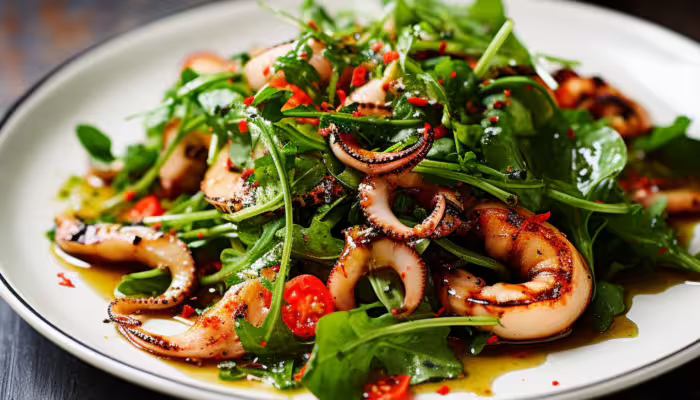 Spicy Grilled Squid and Watercress Salad