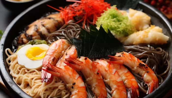 Tempura Soba Noodles with Mixed Seafood