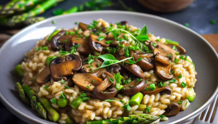 Vegan Mushroom and Asparagus Risotto