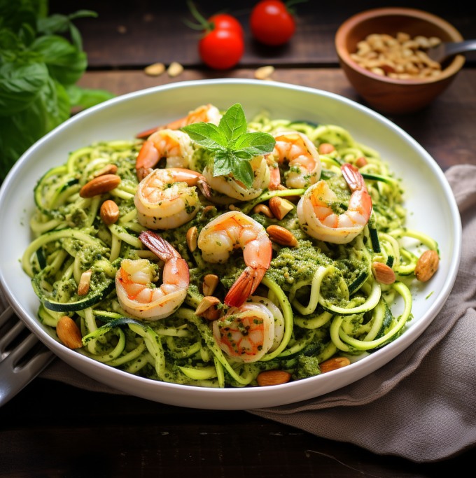 Zucchini Noodles with Shrimp and Pesto