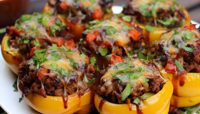 Grilled Beef and Cheddar Stuffed Bell Peppers