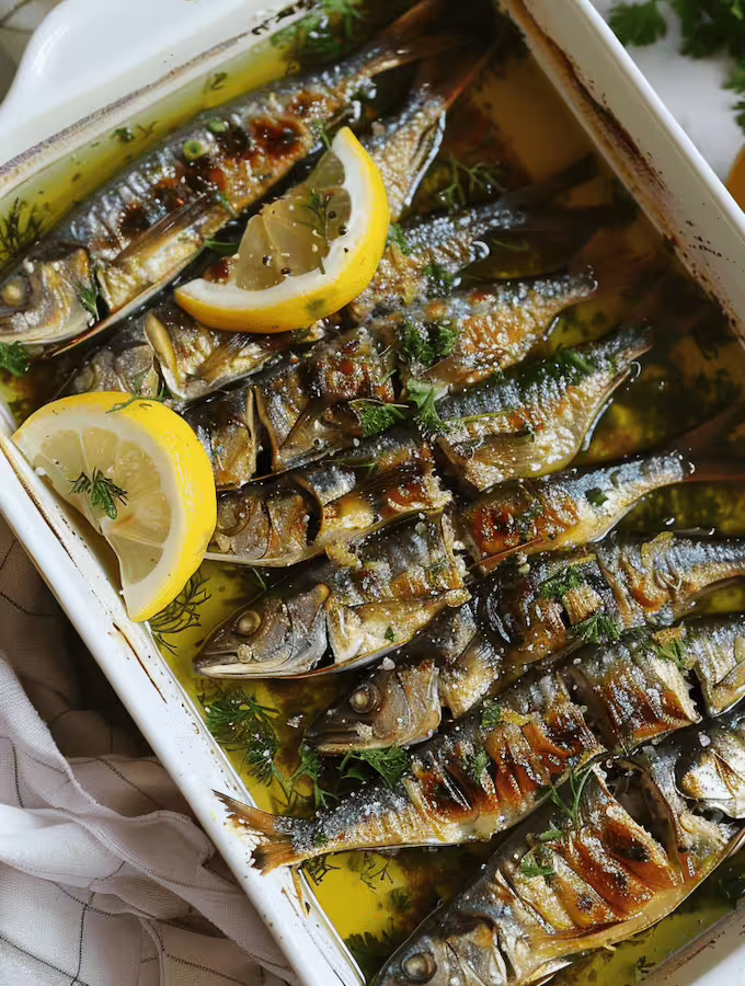 Baked Greek Sardines with Herbs and Lemon