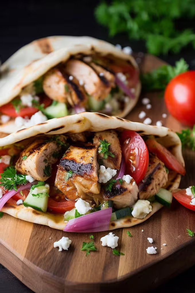Grilled Chicken Pitas with Greek Salsa