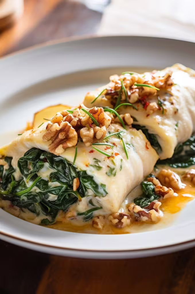 Mushroom and Spinach Stuffed Flounder