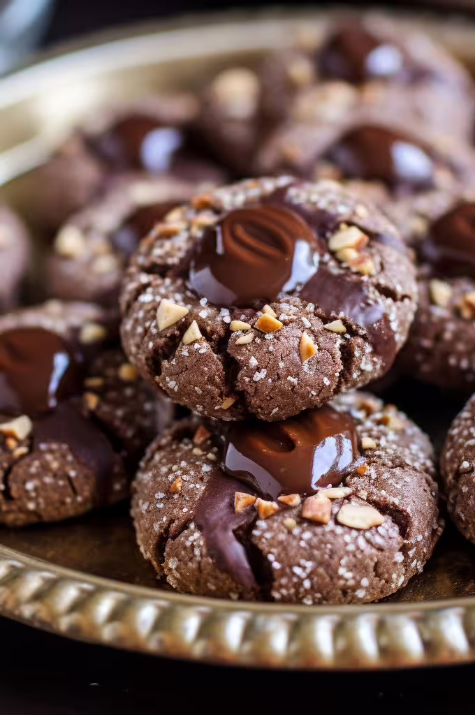 Chocolate Hazelnut Thumbprint Cookies