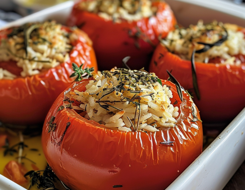 Baked Stuffed Tomatoes with Rice and Herbs