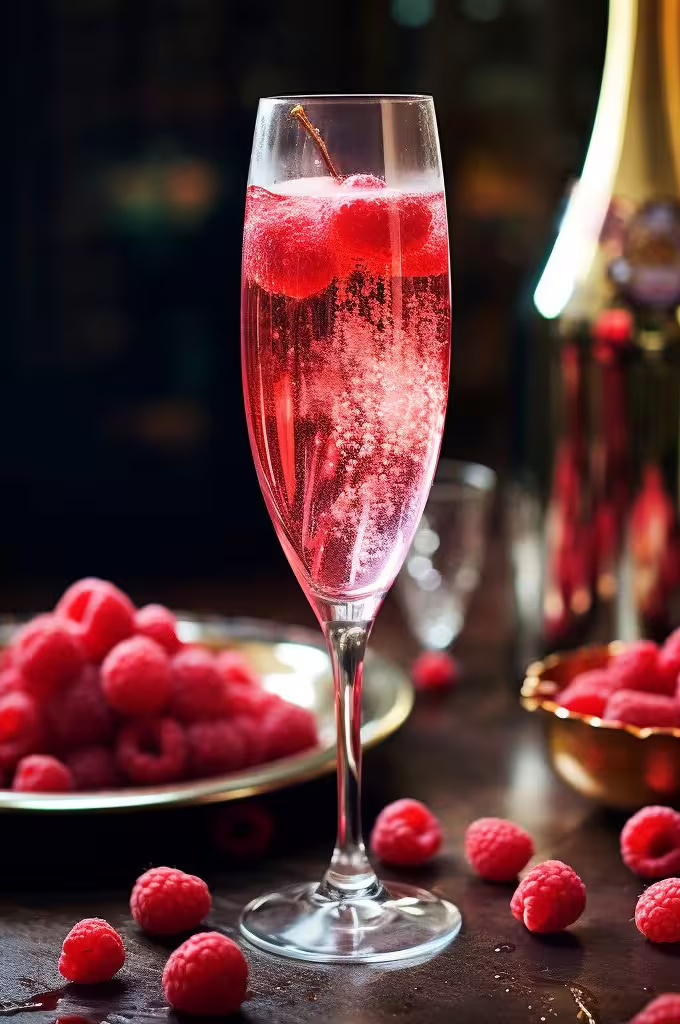 Kir Royale with raspberries