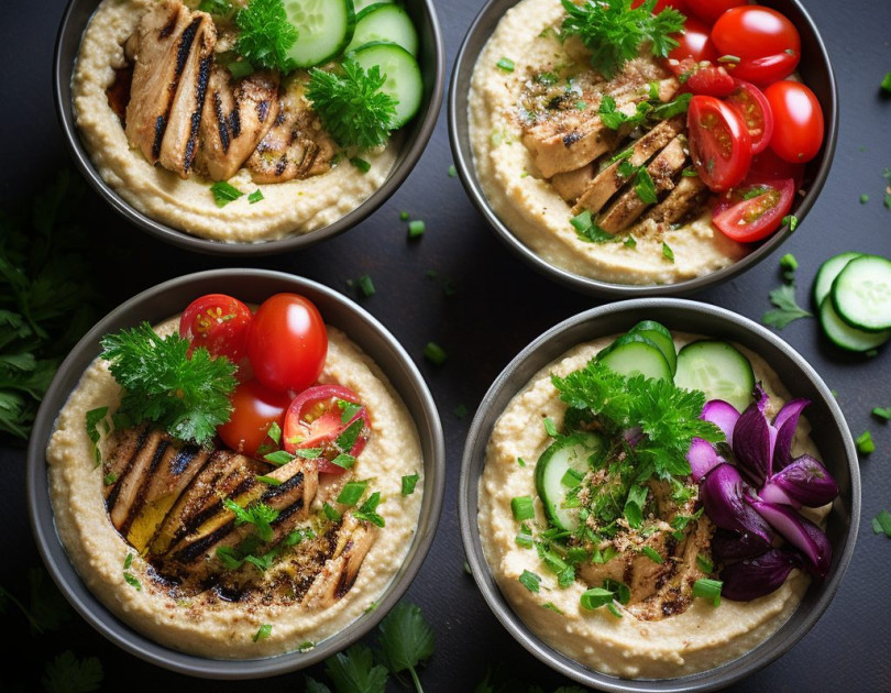 Middle Eastern Grilled Chicken and Hummus Bowl