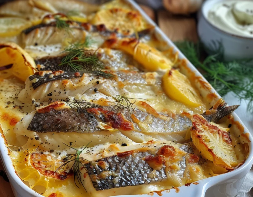 Baked Sea Bass with Fennel Gratin