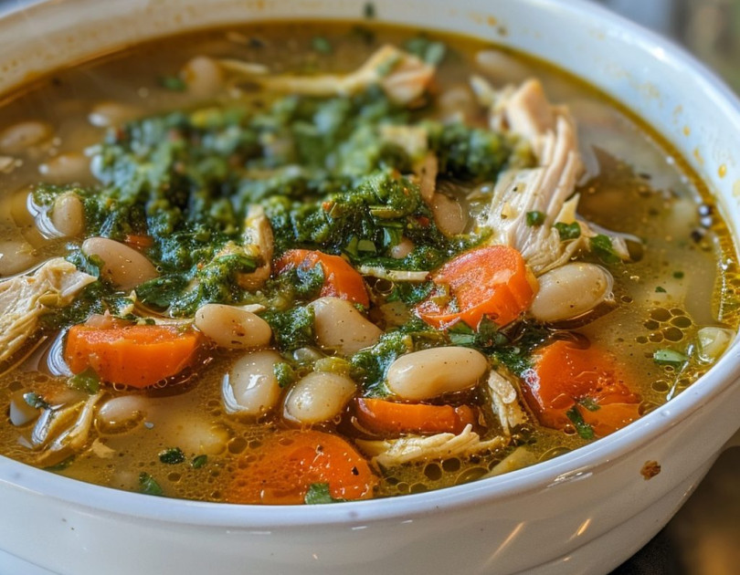 Chicken and White Bean Soup with Pesto