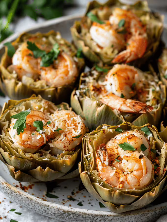 Baked Stuffed Artichokes with Shrimp