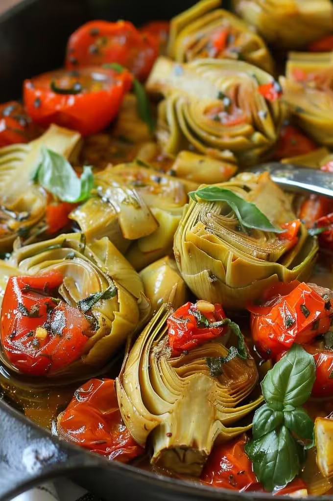 Braised Artichokes With Tomatoes and Basil