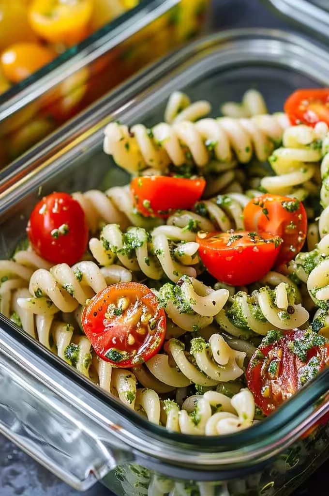Basil Pesto Cherry Tomato Pasta Salad