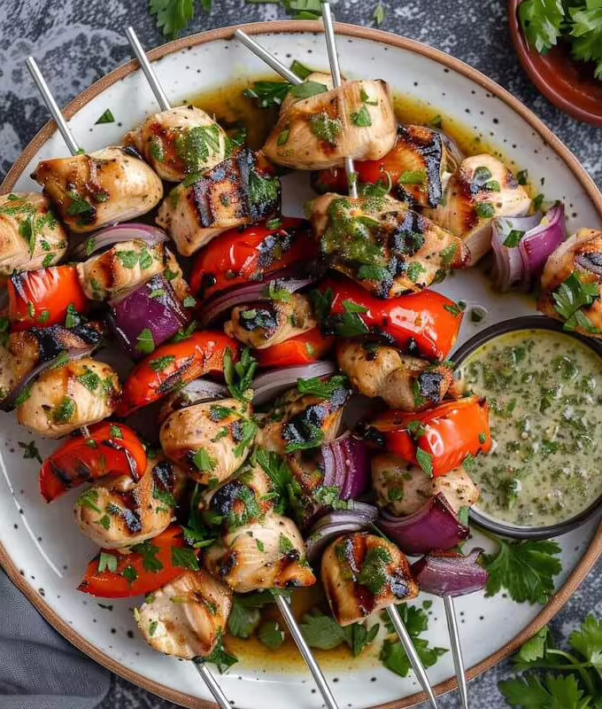 Grilled Chicken Kebabs with Garlic Sauce