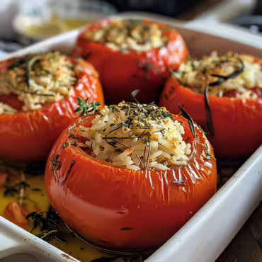 Baked Stuffed Tomatoes with Rice and Herbs
