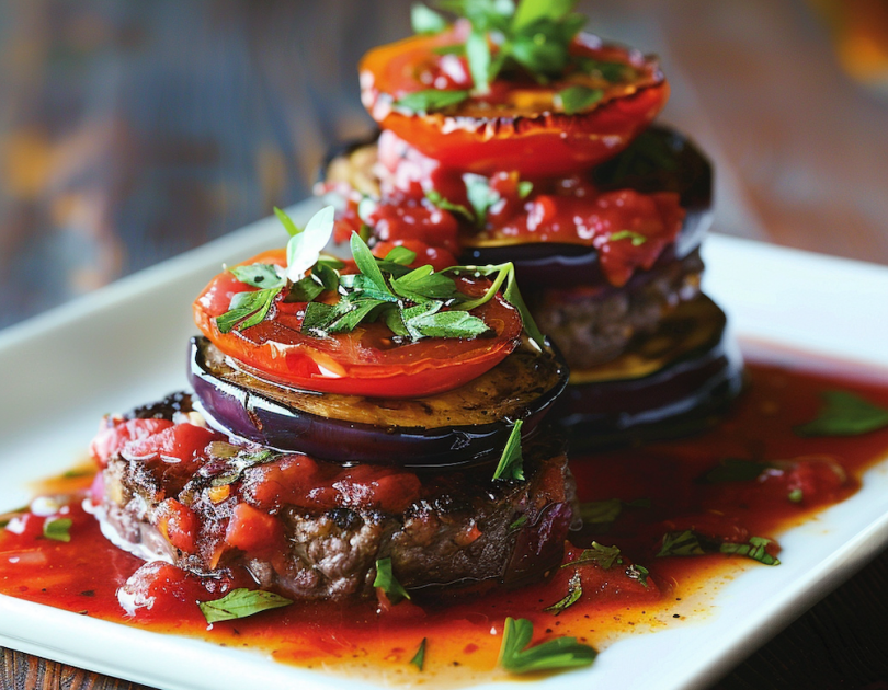 Beef and Eggplant Stacks with Tomato Sauce