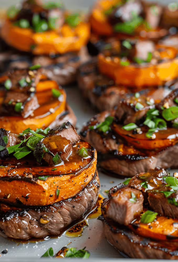 Grilled Beef and Sweet Potato Rounds
